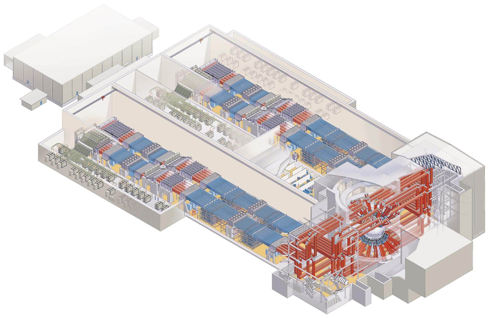 Blick auf das Lasersystem in der National Ignition Facility. Blick auf das Lasersystem in der National Ignition Facility.
