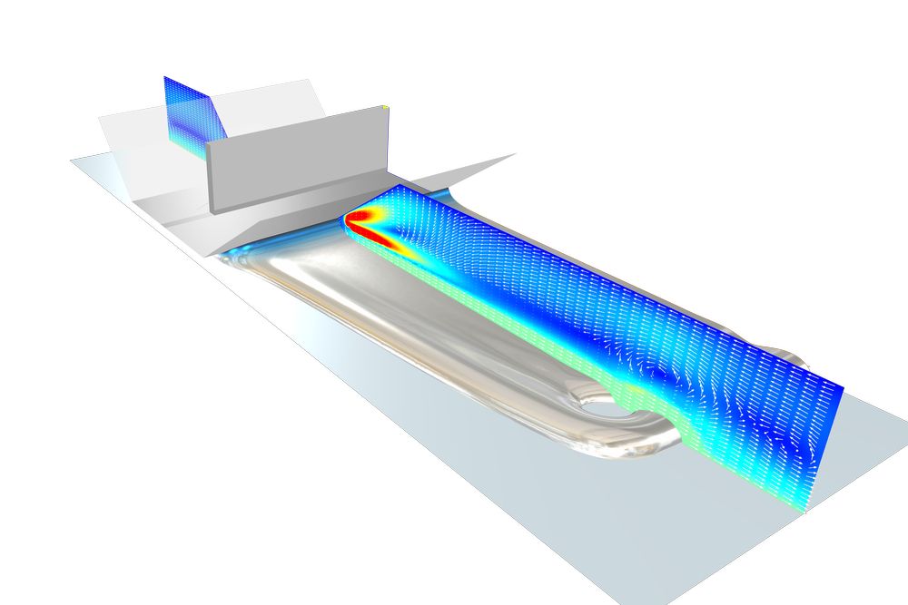 Eine Schlitzdüsenbeschichtung, die mit dem neuen Polymer Flow Module simuliert wurde. Comsol Version 5.6 - Polymer Flow Module