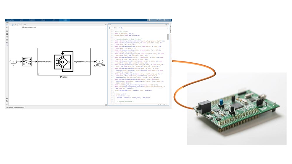 Automatische Codegenerierung von Matlab und Simulink ermöglicht Rapid Prototyping und die Bereitstellung von Edge-KI-Anwendungen auf Embedded-Geräten, um die Kluft zwischen Theorie und Praxis zu überbrücken. Bild: The MathWorks, Inc. Automatische Codegenerierung von Matlab und Simulink ermöglicht Rapid Prototyping und die Bereitstellung von Edge-KI-Anwendungen auf Embedded-Geräten, um die Kluft zwischen Theorie und Praxis zu überbrücken. Bild: The MathWorks, Inc.